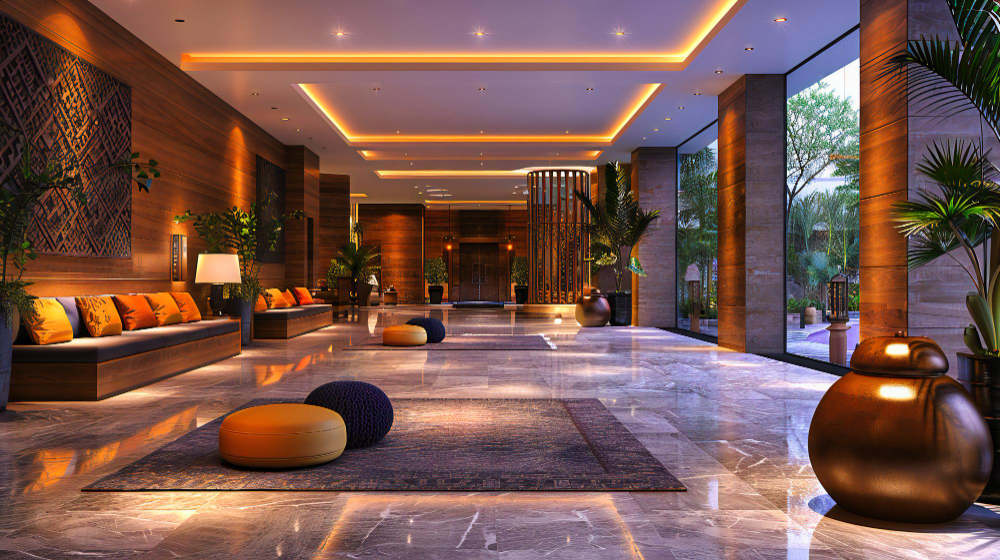 Luxurious, elegant hotel lobby